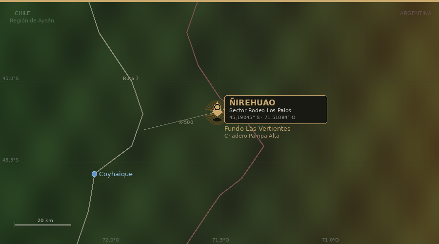 Ubicación Fundo Las Vertientes - Ñirehuao, Región de Aysén